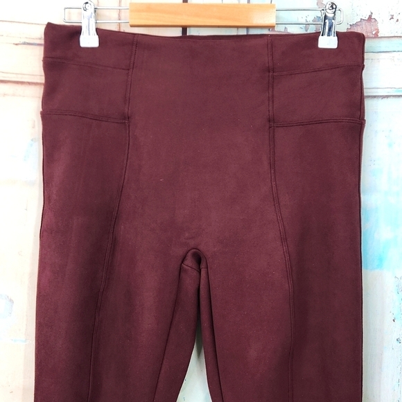 SPANX The Faux Suede High Rise Burgundy Leggings Pants - Picture 3 of 9
